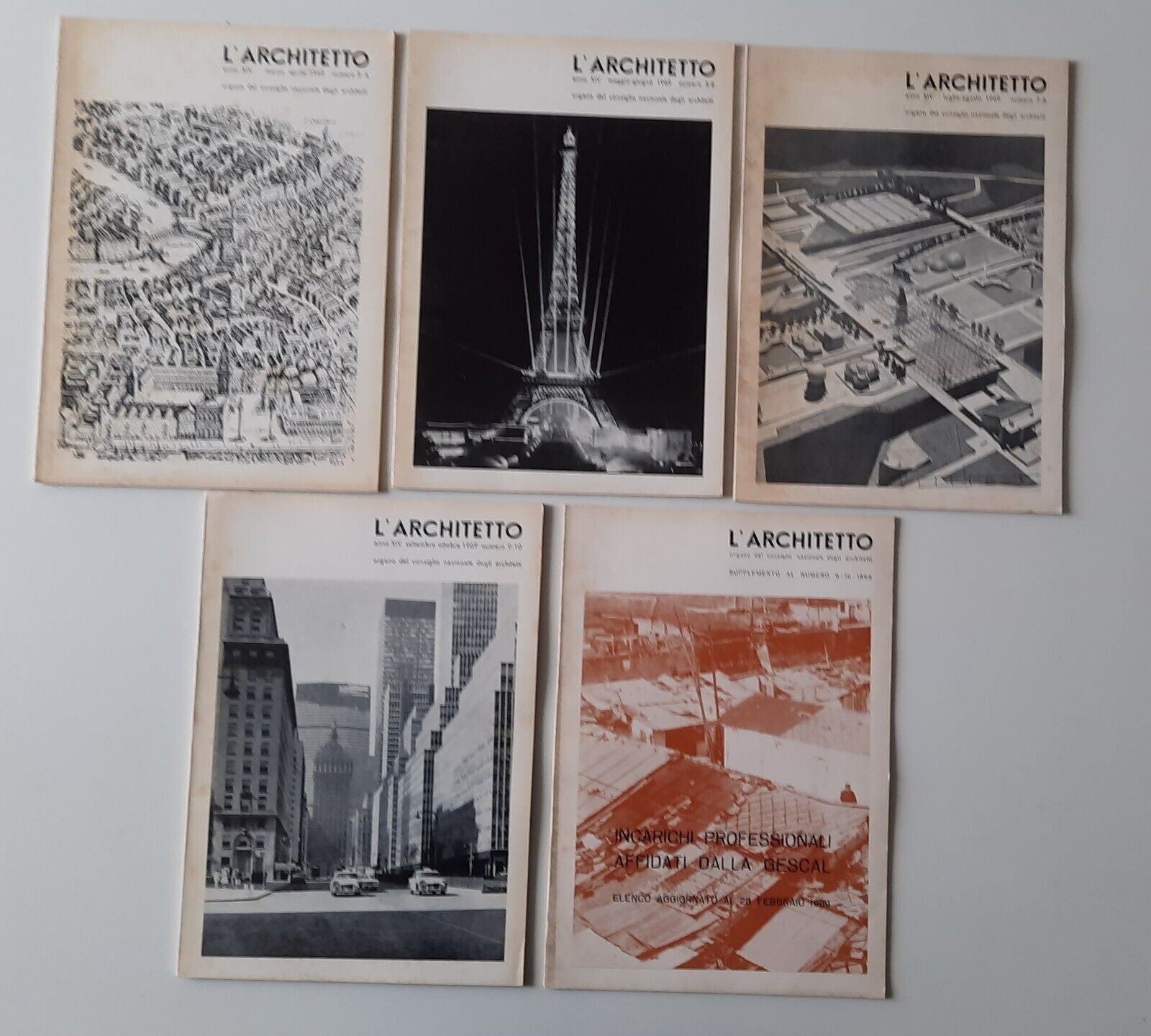 L'ARCHITETTO ORGANO CONSIGLIO NAZ. ARCHITETTI ANNATA 1969 SCOMPLETA 5 NUMERI