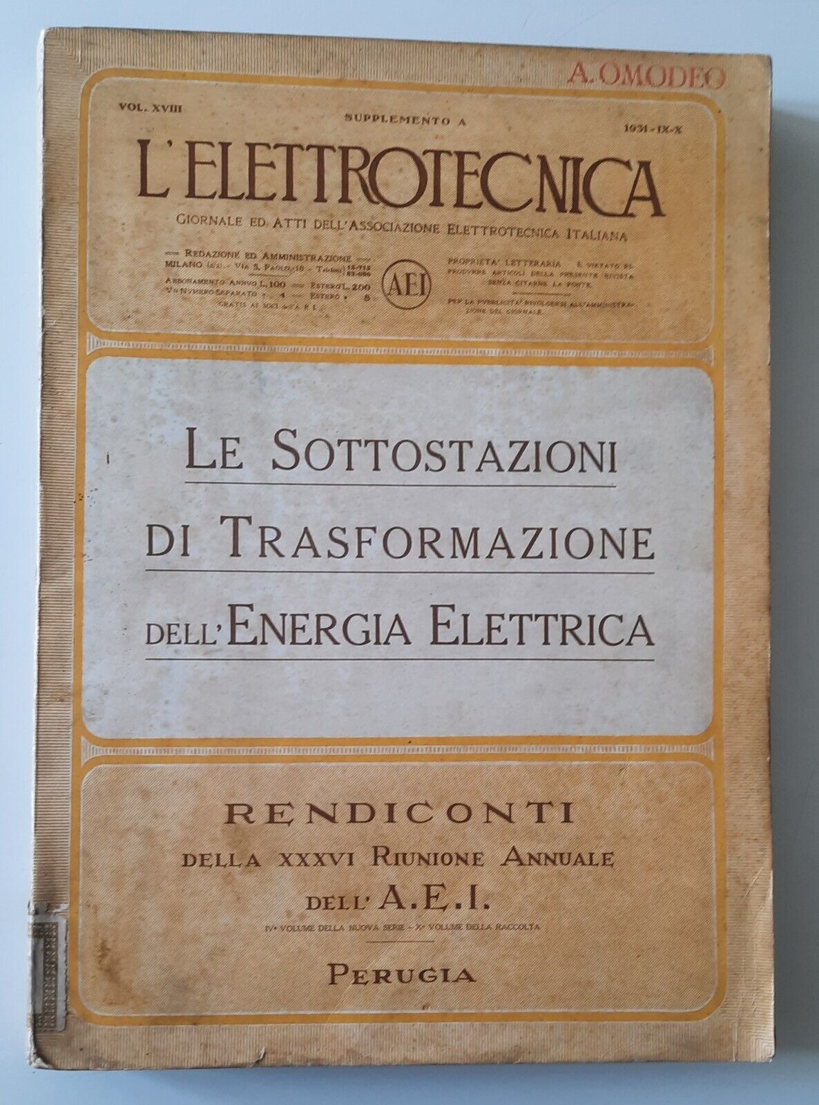 L'ELETTROTECNICA GIORNALE E ATTI DELL'ASSOCIAZIONE 1931