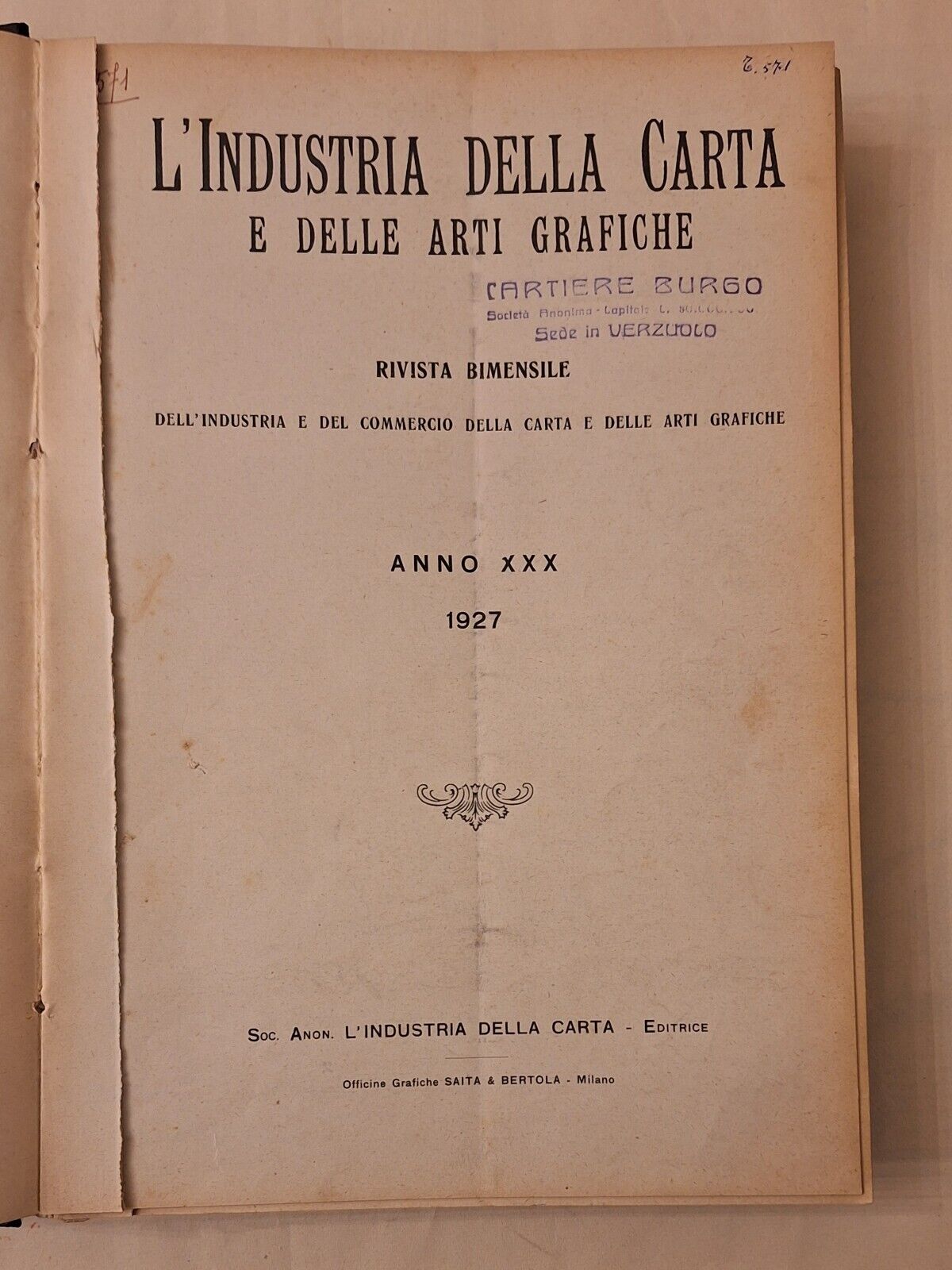 L'INDUSTRIA DELLA CARTA E DELLE ARTI GRAFICHE RIVISTA BIMESTRALE ANNATA …