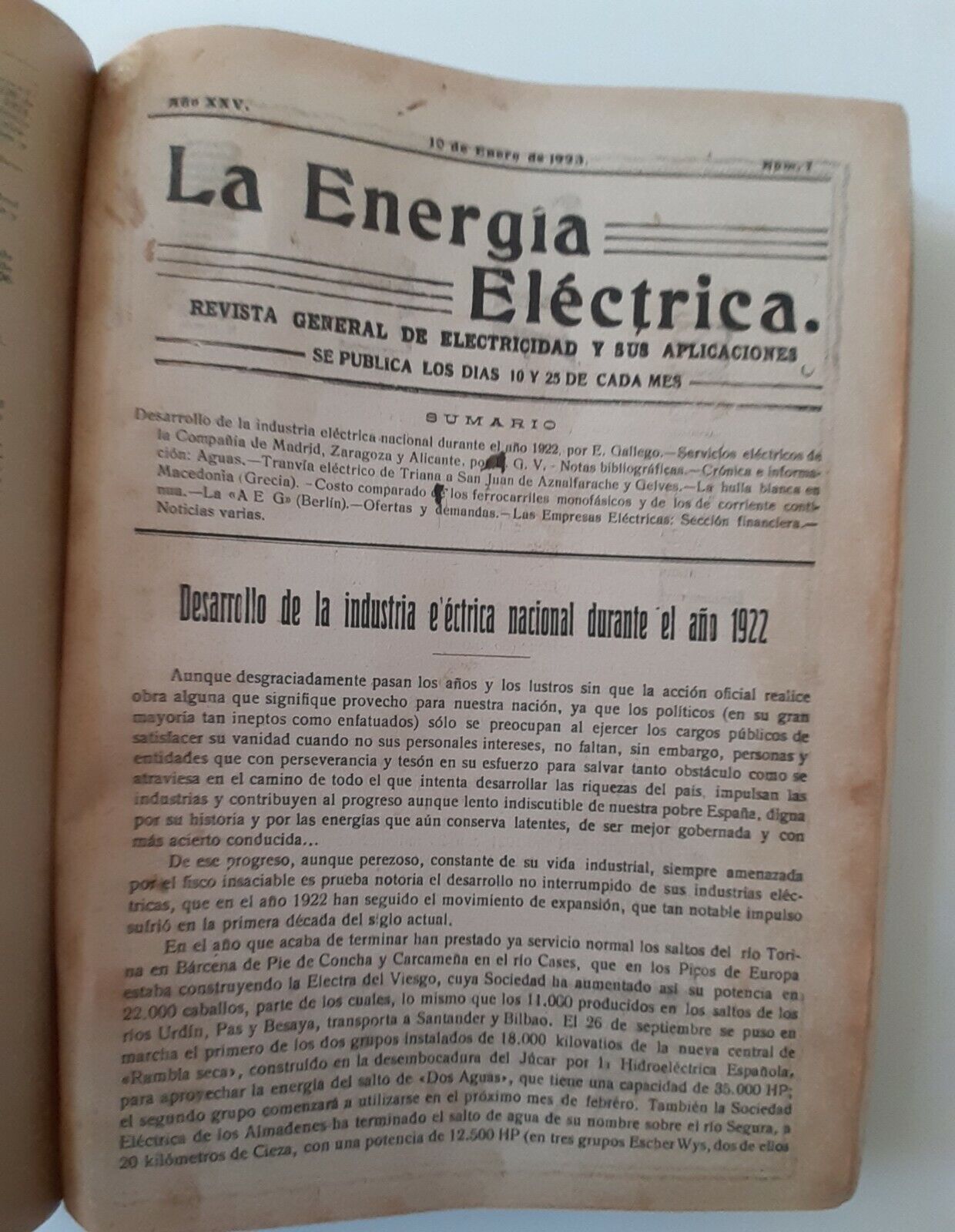 LA ENERGIA ELECTRICA REVISTA GENERAL DE ELECTRICIDAD ANO XXV ANNATA …