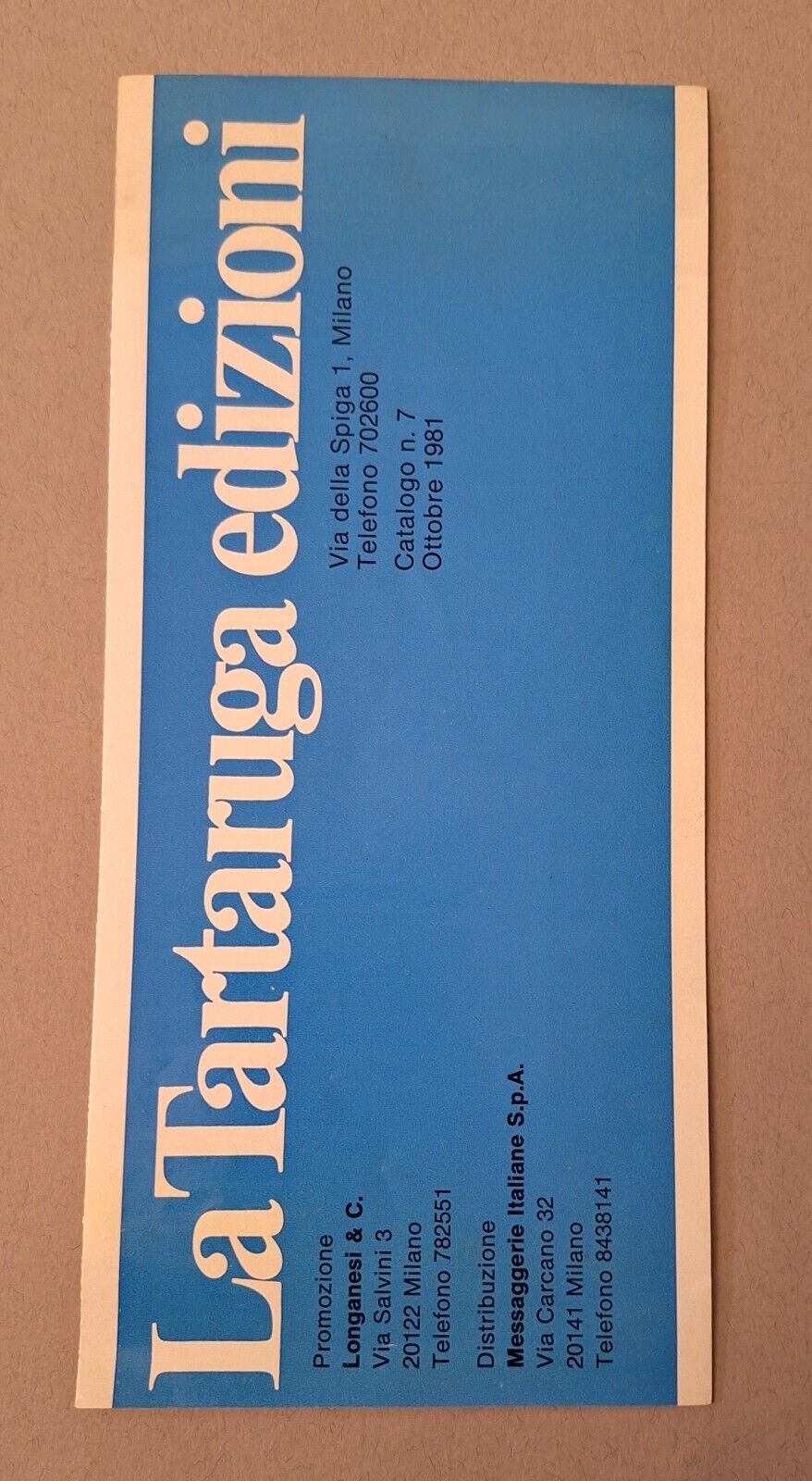 LA TARTARUGA EDIZIONI CATALOGO EDITORIALE 1981