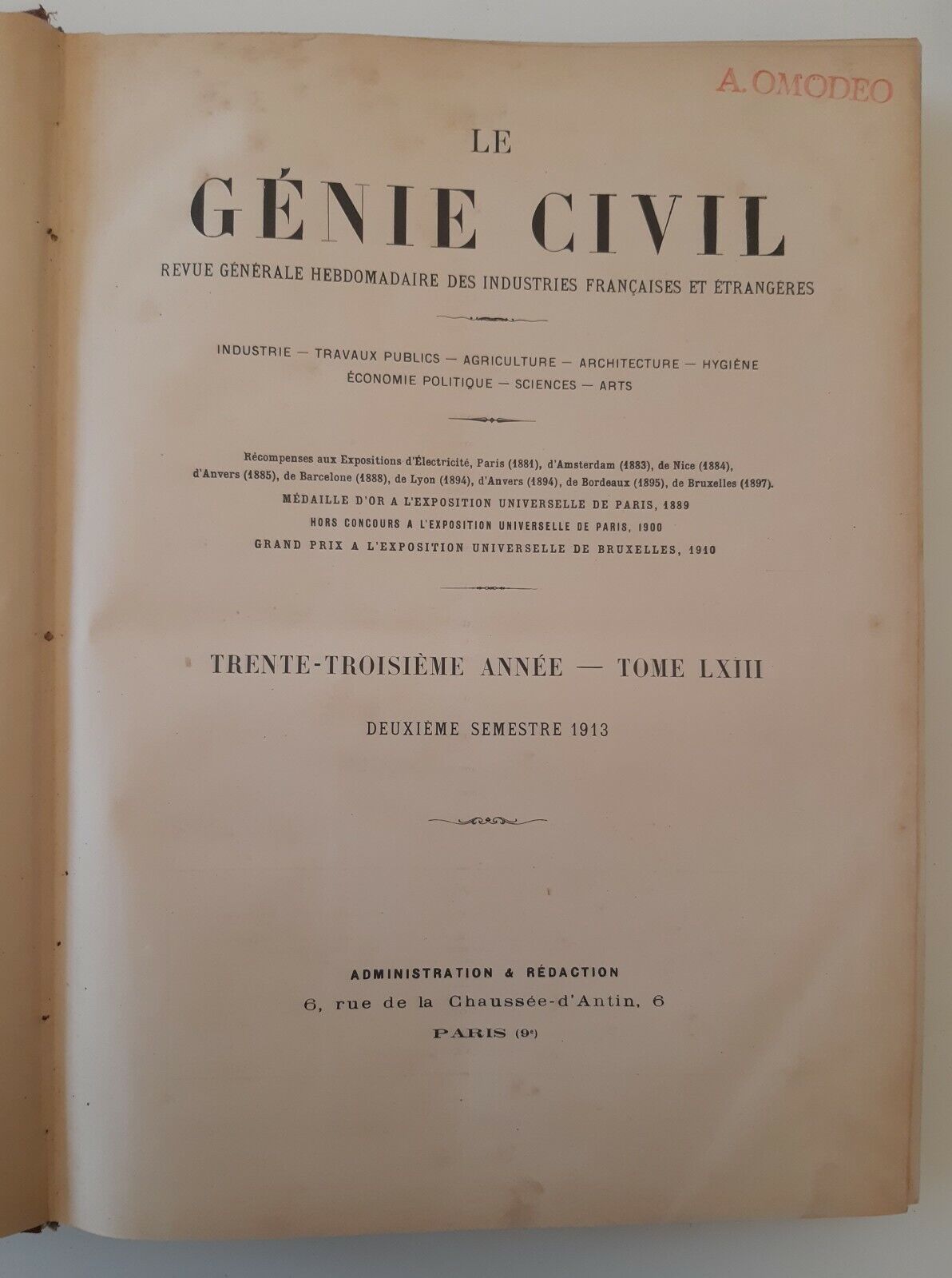 LE GENIE CIVIL REVUE GENERALE HEBDOMADAIRE INDUSTRIES ...ANNATA 1913 2 …