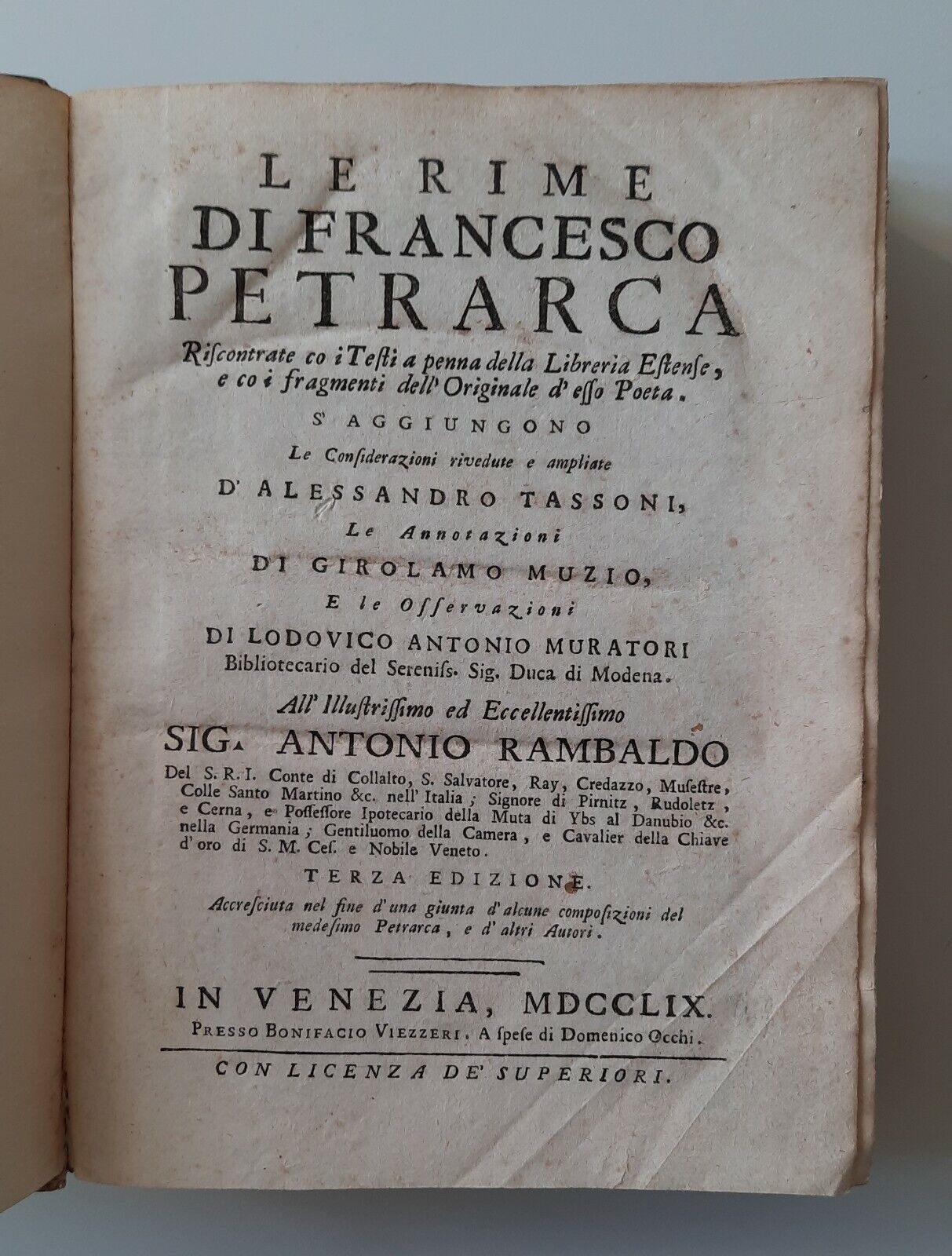 LE RIME DI FRANCESCO PETRARCA IN VENEZIA 1759 PRESSO BONIFACIO …