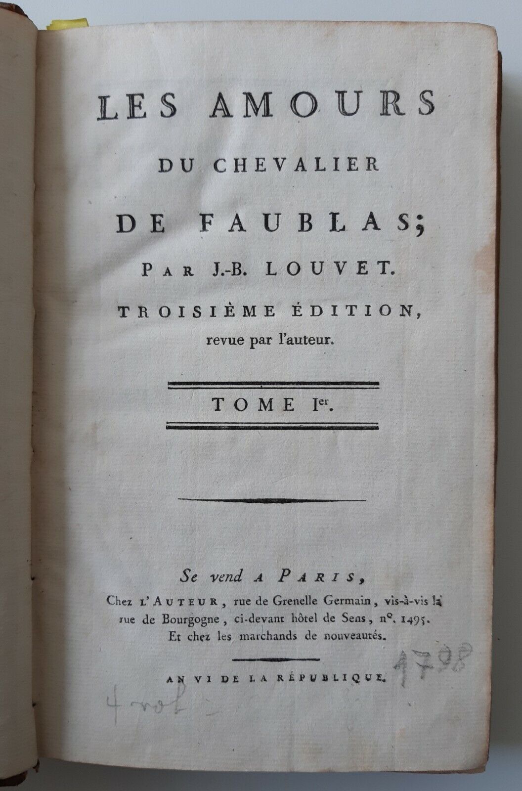 LES AMOURS DU CHEVALIER DE FAUBLAS PAR J.B. LOUVET A …