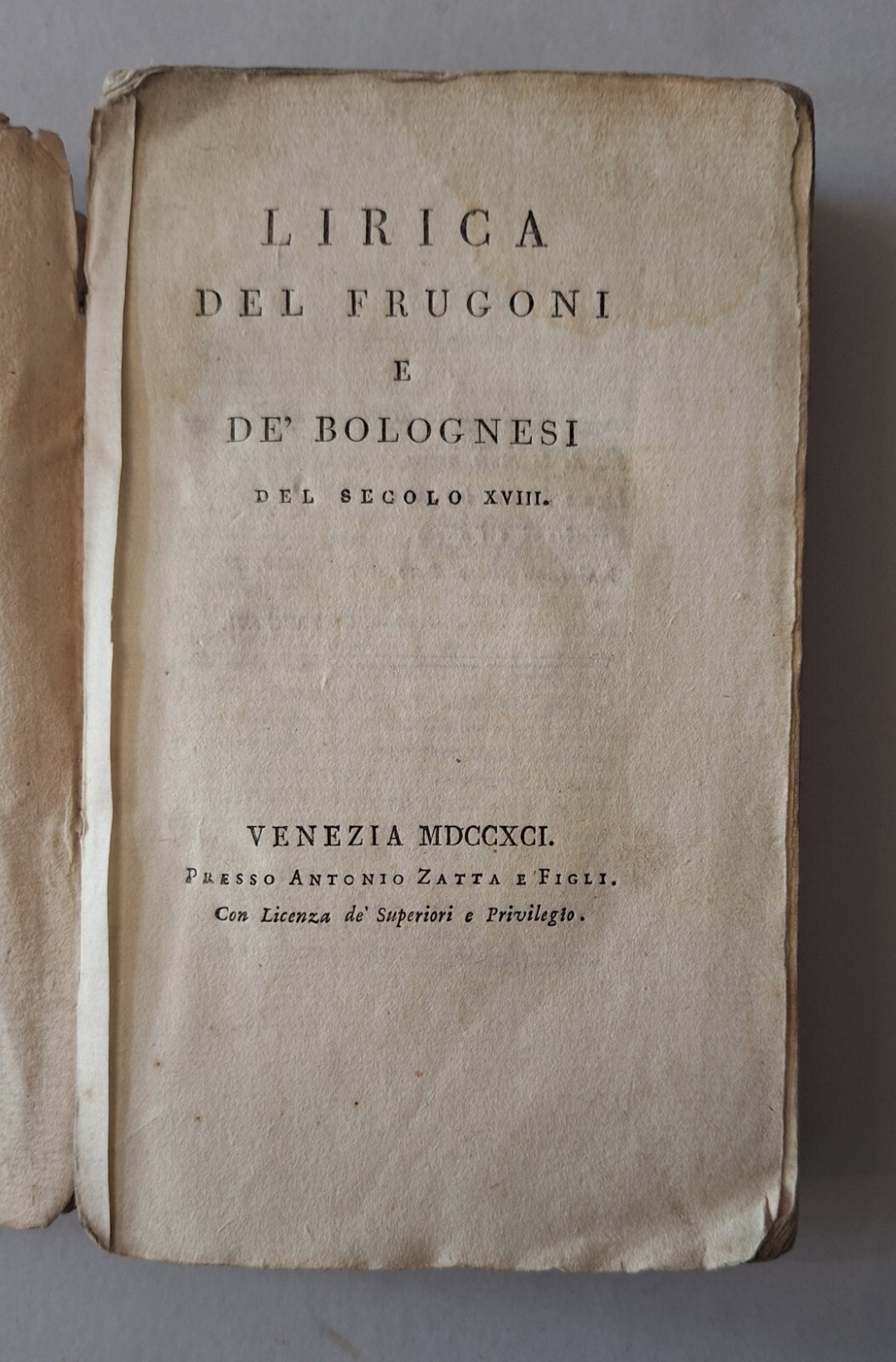 LIRICA DEL FRUGONI E DE' BOLOGNESI VENEZIA ZATTA 1791