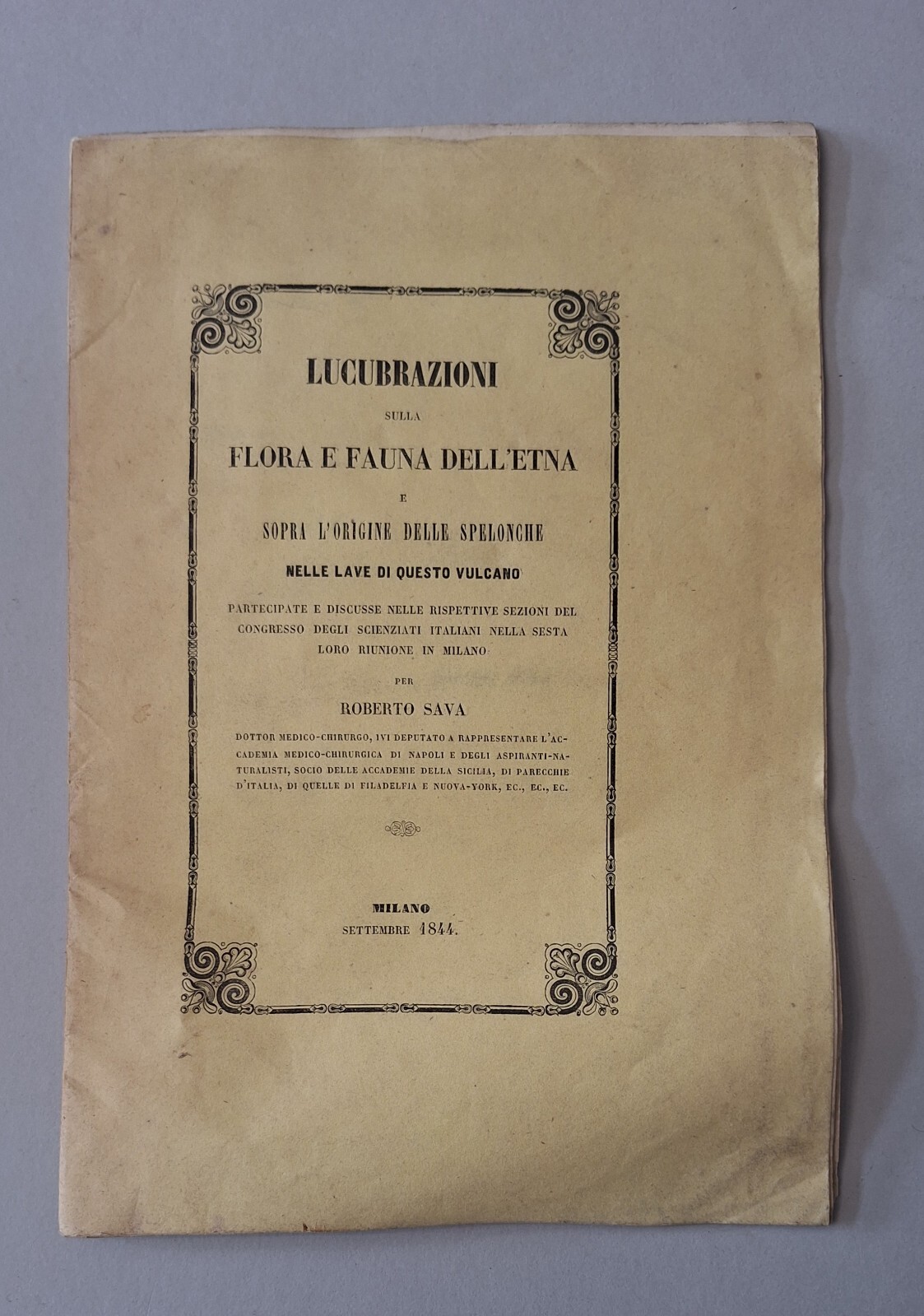 LUCUBRAZIONI SULLA FLORA E FAUNA DELL'ETNA L'ORIGINE SPELONCHE NELLE LAVE …