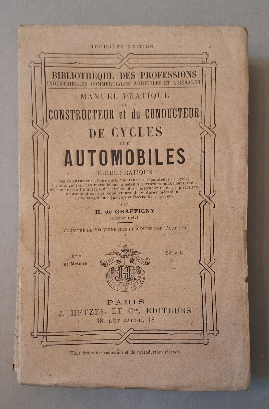 MANUEL CONSTRUCTEUR CONDUCTEUR DE CYCLES ET AUTOMOBILES GRAFFIGNY HETZEL