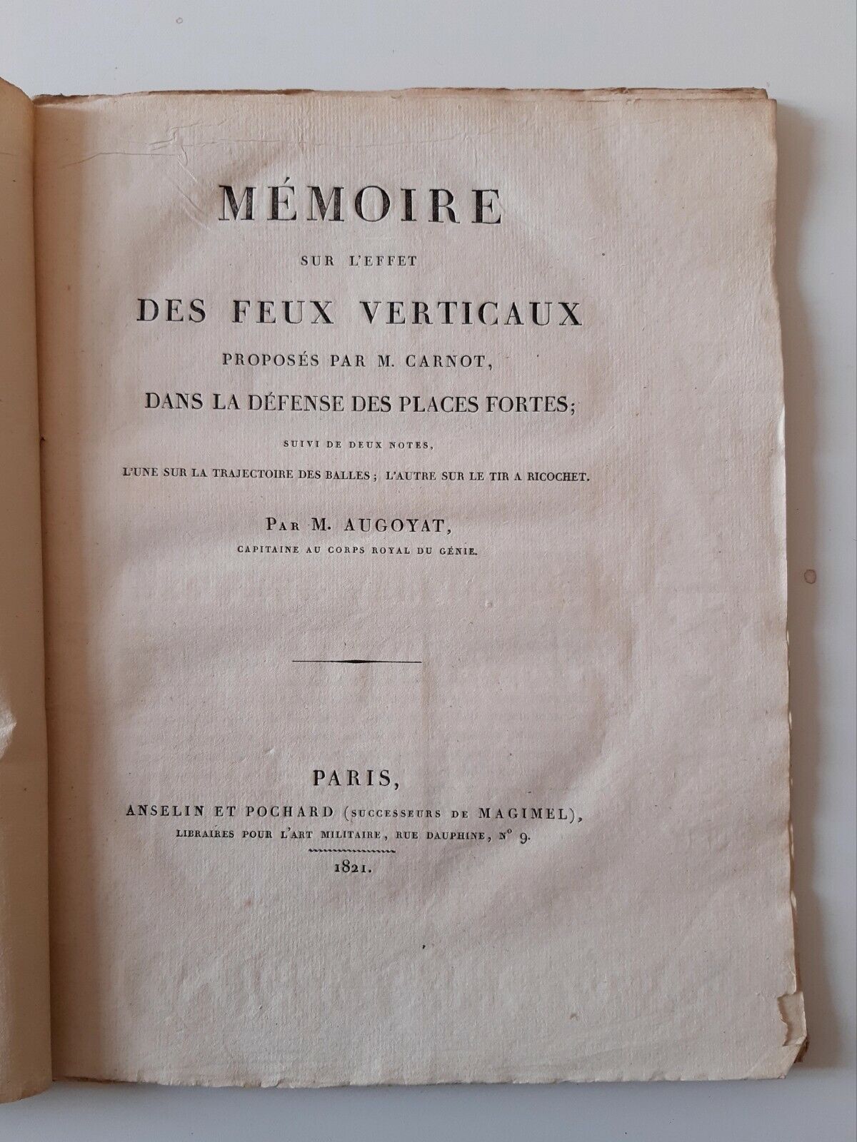 MEMOIRE SUR L'EFFECT DES FEUX VERTICAUX PAR M. CARNOT PARIS …