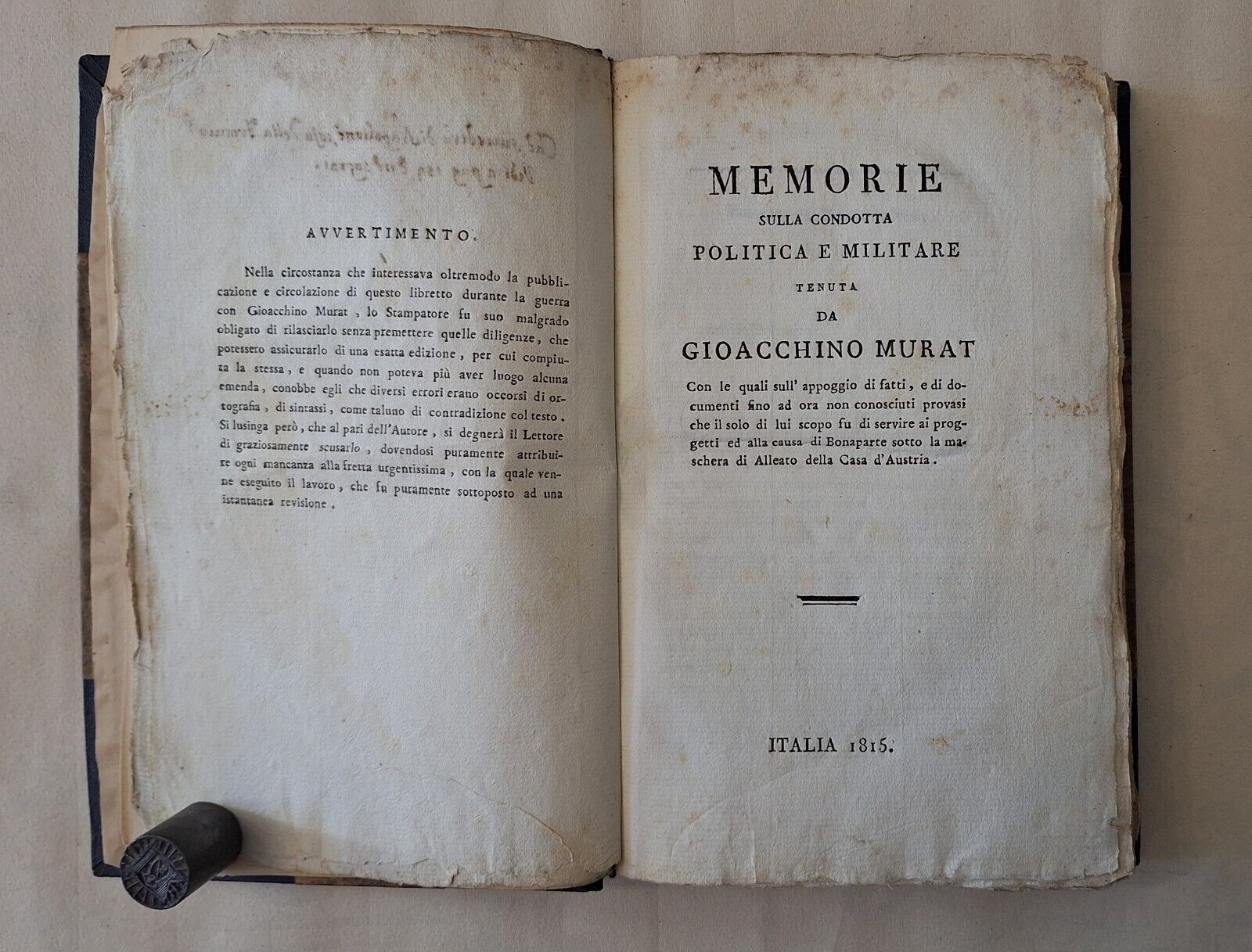 MEMORIE SULA CONDOTTA POLITICA E MILITARE DI GIOACCHINO MURAT ITALIA …