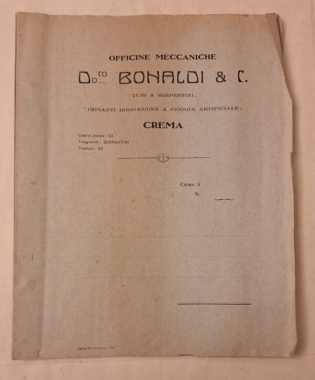OFFICINE MECCANICHE BONALDI & c. IMPIANTI IRRIGAZIONE A PIOGGIA ARTIFICIALE