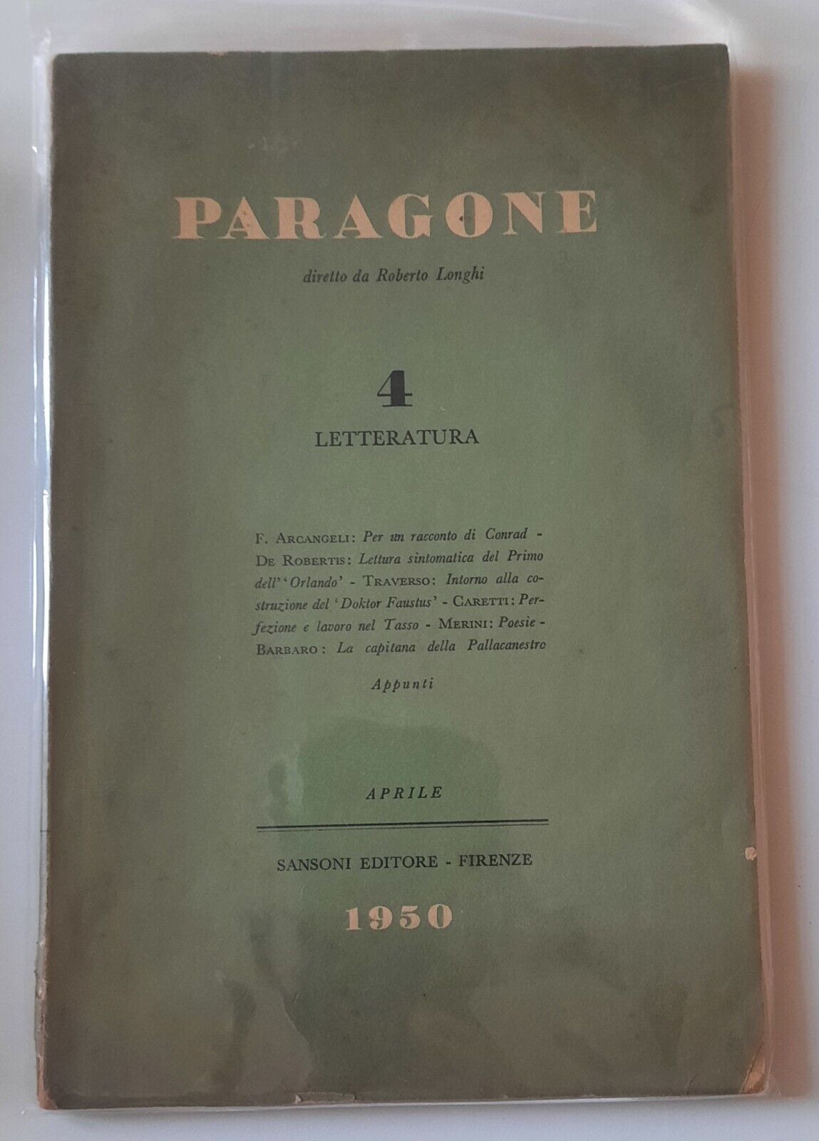 PARAGONE RIVISTA DI LETTERATURA 1950 SANSONI EDITORE ALDA MERINI