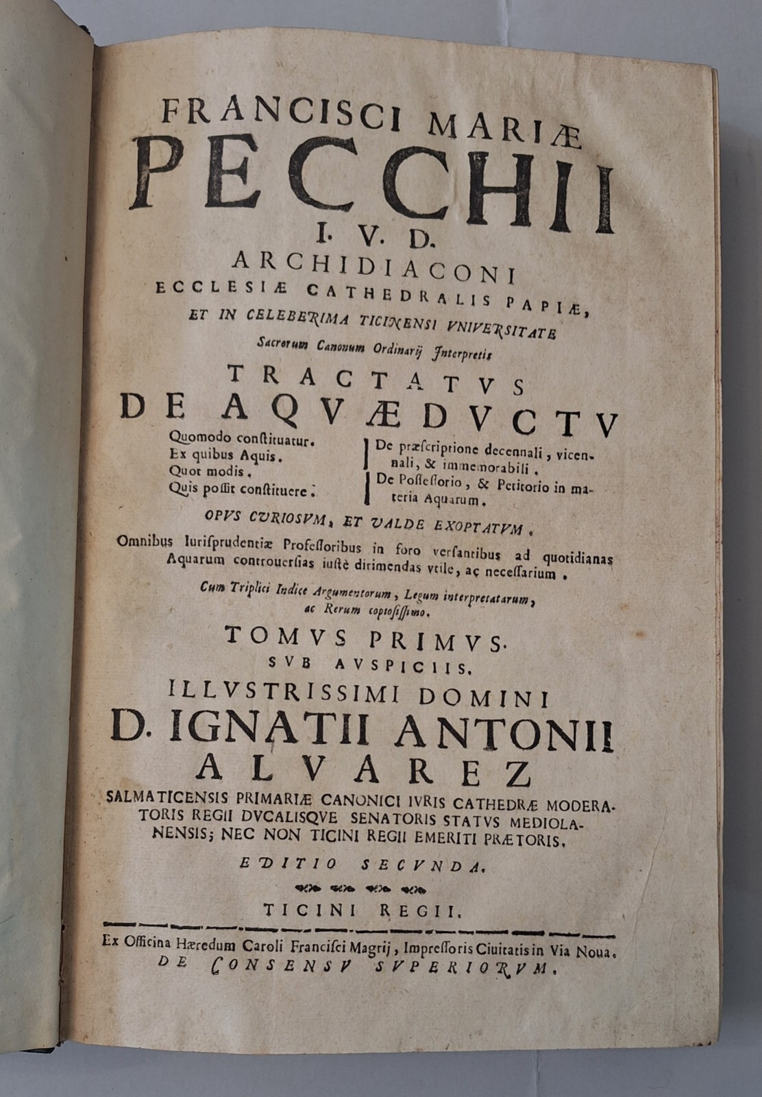 PECCHIO TRACTATUS DE AQUAEDUCTU C.F. MAGRIJ ?71707/1710/1713 4 VOLUMI