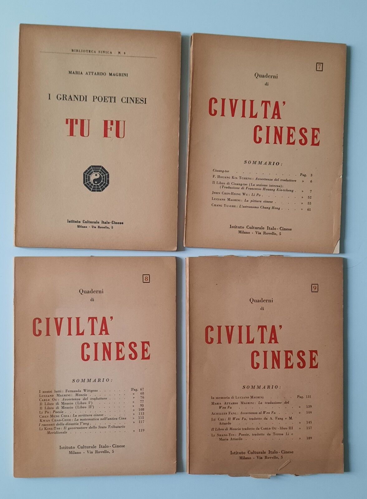 QUADERNI DI CIVILTA' CINESE IST. CULTURALE ITALO-CINESE 1956/1957