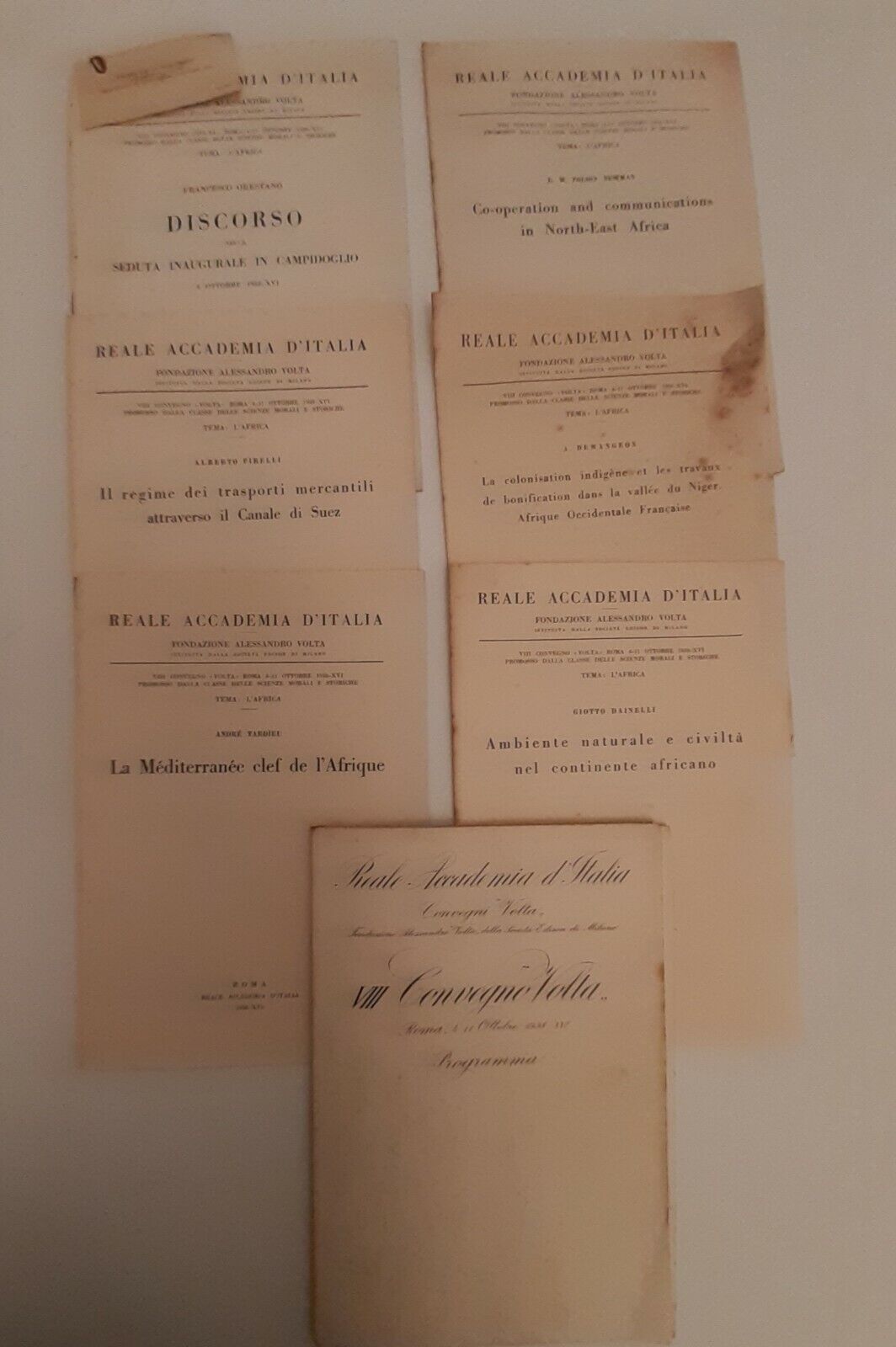 REALE ACCADEMIA D'ITALIA CONVEGNO SULL'AFRICA 8 OPUSCOLI DI INTERVENTI 1938