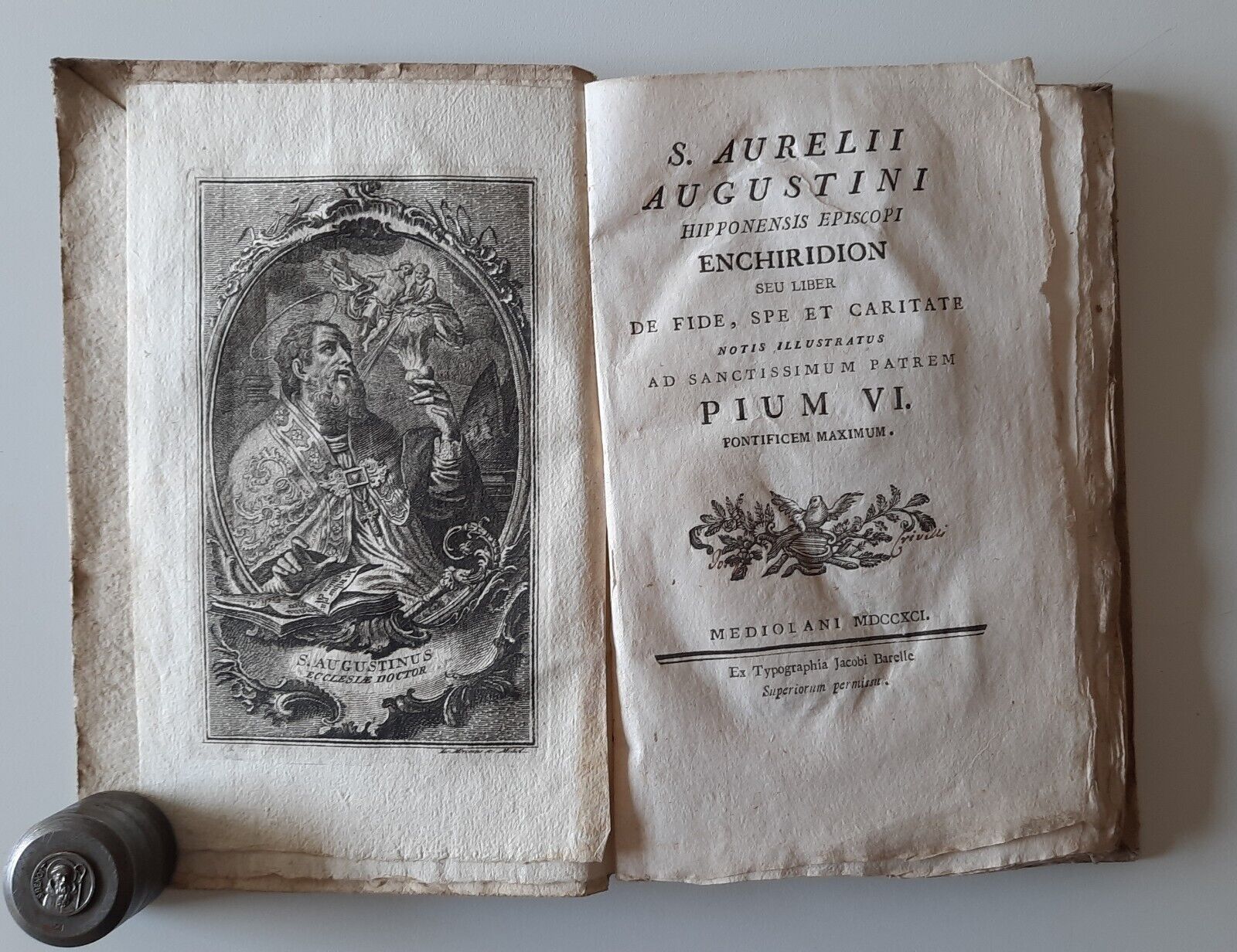 S. AURELII AUGUSTINI HIPPONENSIS EP. ENCHIRIDION MEDIOLANI 1791 JACOBI BARELLE