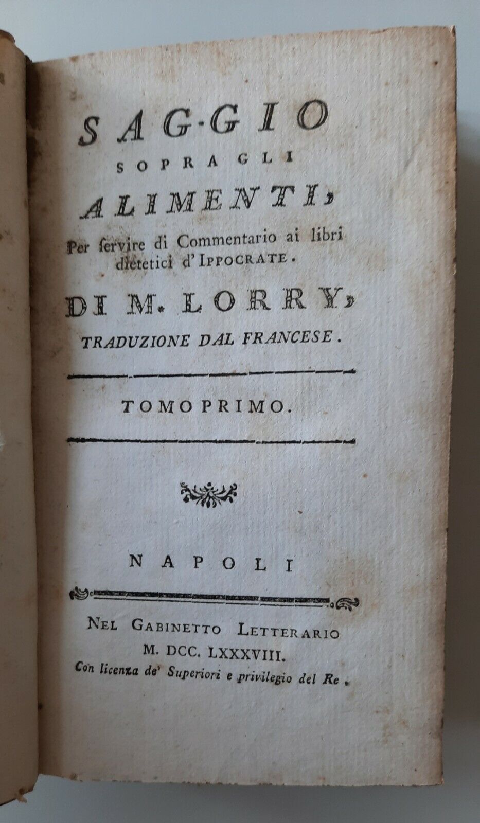 SAGGIO SOPRA GLI ALIMENTI DI M. LORRY NAPOLI GAB. LETTERARIO …
