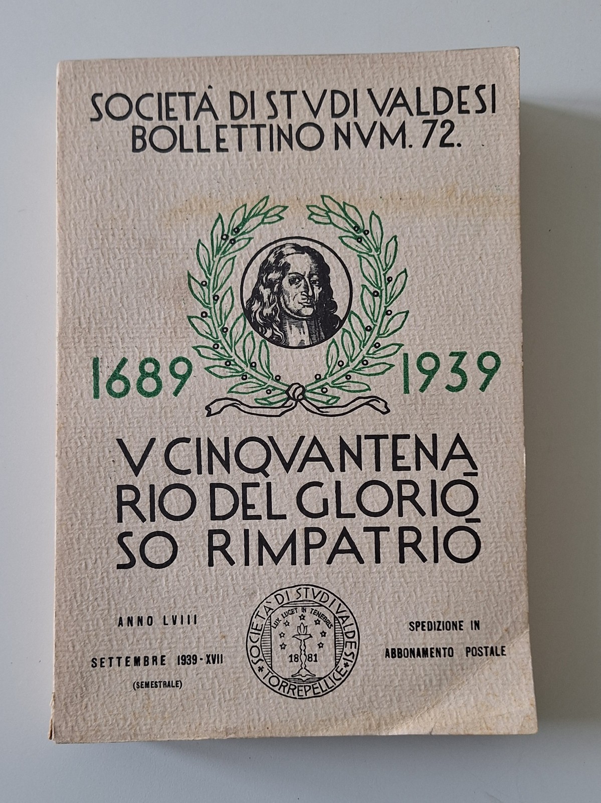 SOC. STUDI VALDESI BOLLETTINO 72 CINQUANTENARIO DEL GLORIOSO RIMPATRIO 1939