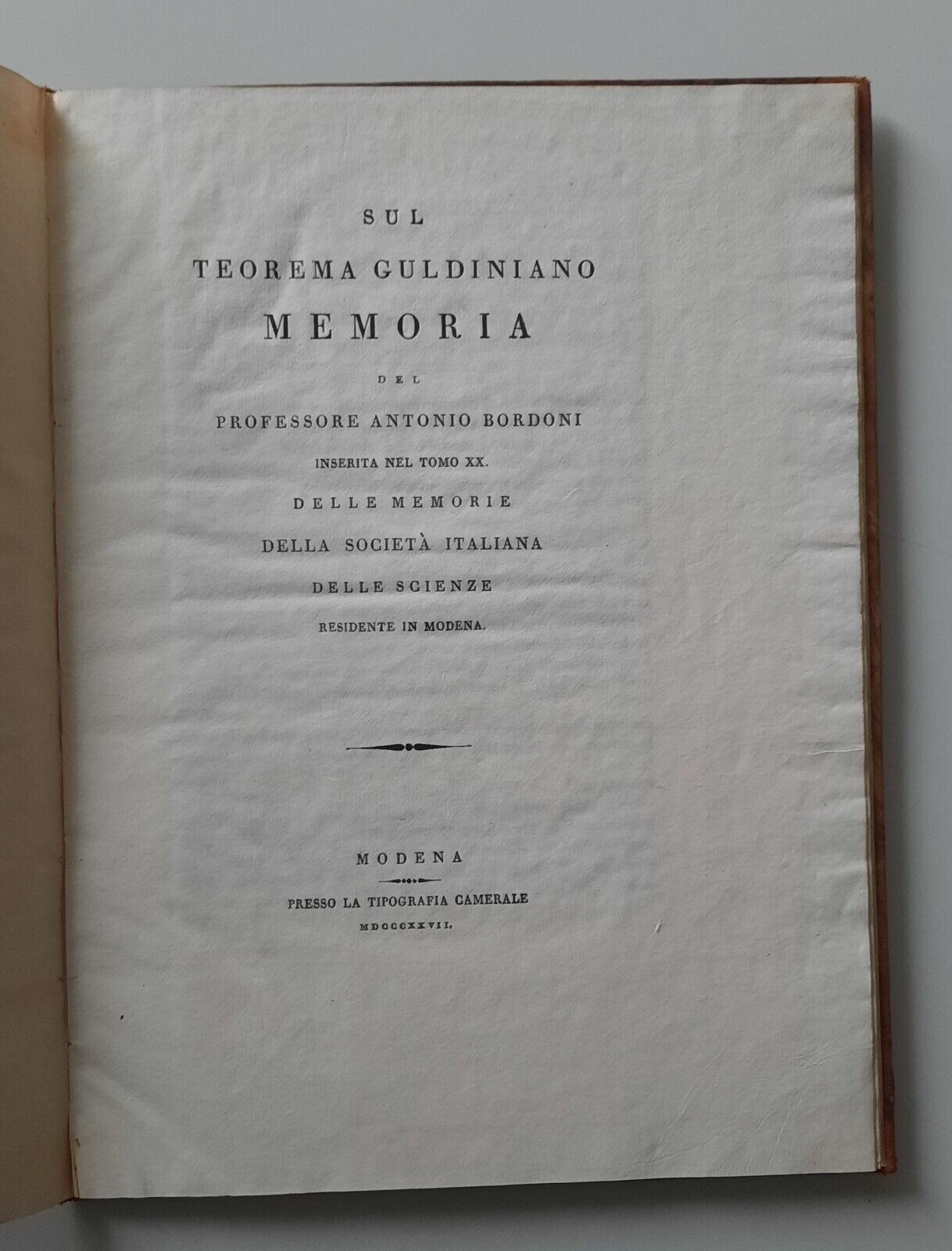SUL TEOREMA GULDINIANO MEMORIA PROF. ANTONIO BORDONI TIP. CAMERALE 1827