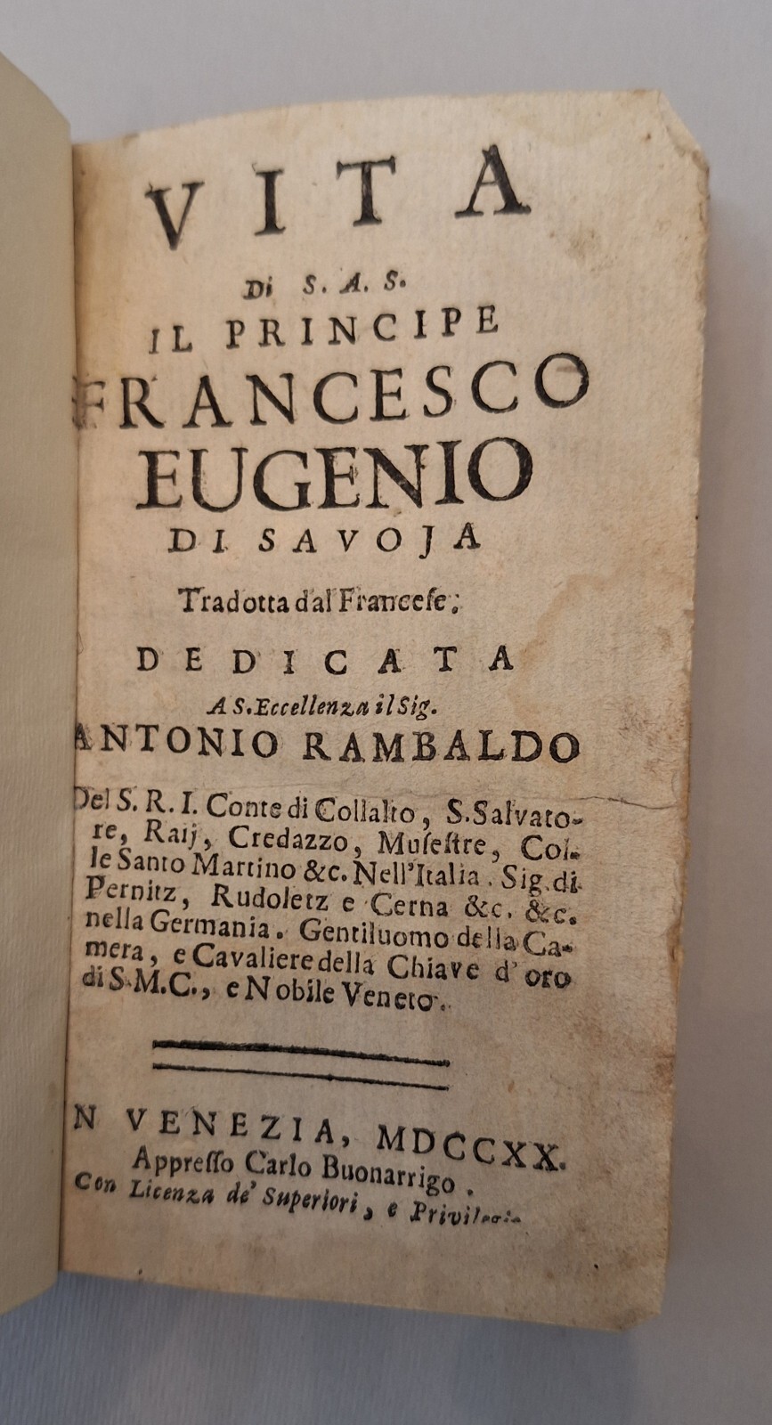 VITA DI S.A.S. IL PRINCIPE EUGENIO DI SAVOJA APPRESSO CARLO …