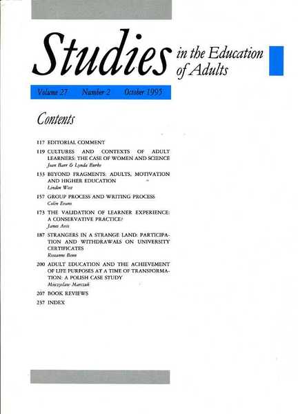 Studies in the Education of Adults : Volume 27 No …