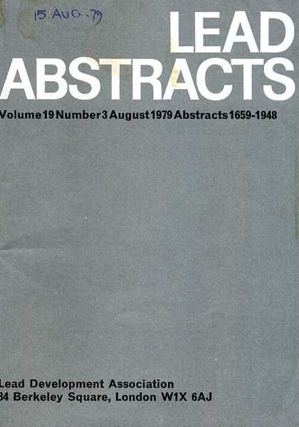 Lead Abstracts : Volume 19 Number 3 : August 1979 …