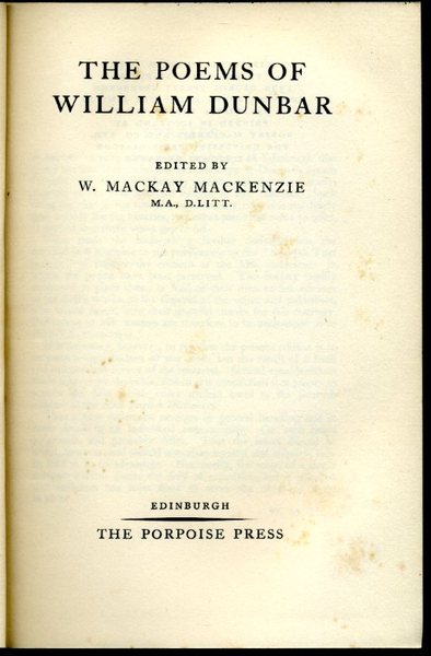 The Poems of William Dunbar