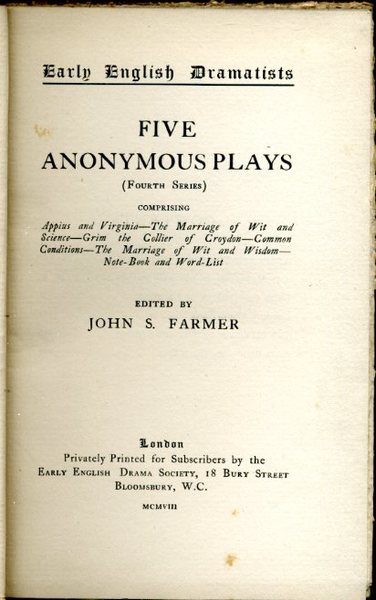 Five Anonymous Plays