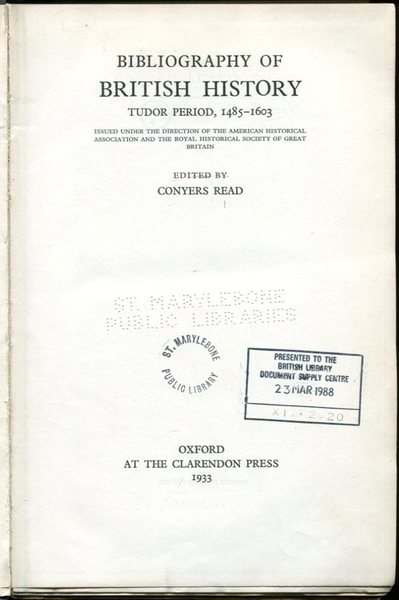 Bibliography of British History : Tudor Period 1485-1603