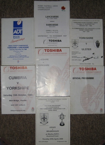 Seven Rugby Football Union Programmes Featuring Yorkshire