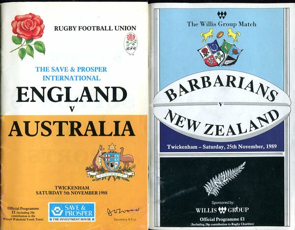 Two Rugby Football Union Programmes : England v Australia and …