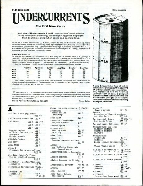 Undercurrents Index : The Alternatives Magazine : The First Nine …