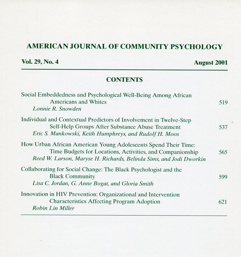 American Journal of Community Psychology : Aug 2001 : Vol …