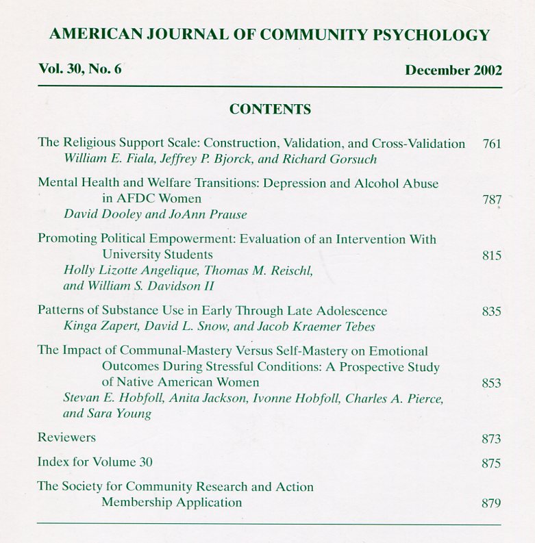 American Journal of Community Psychology : Dec 2002 : Vol …