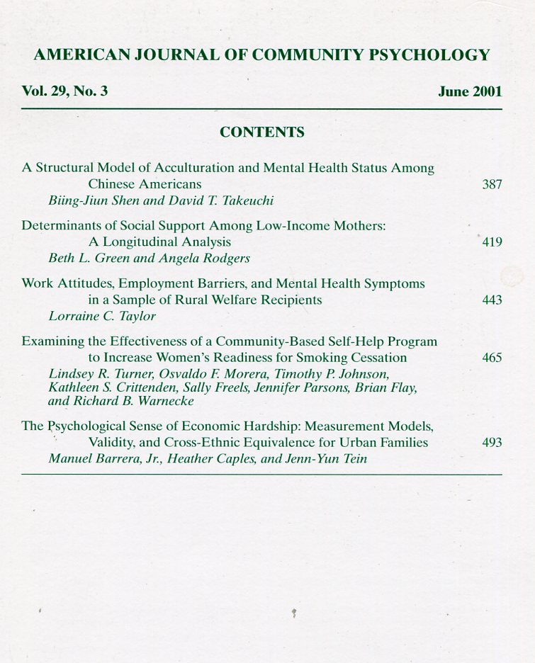 American Journal of Community Psychology : Jun 2001 : Vol …