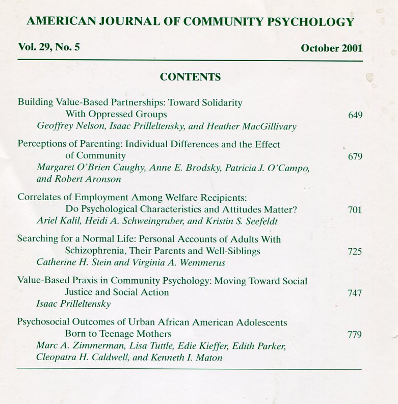 American Journal of Community Psychology : Oct 200` : Vol …