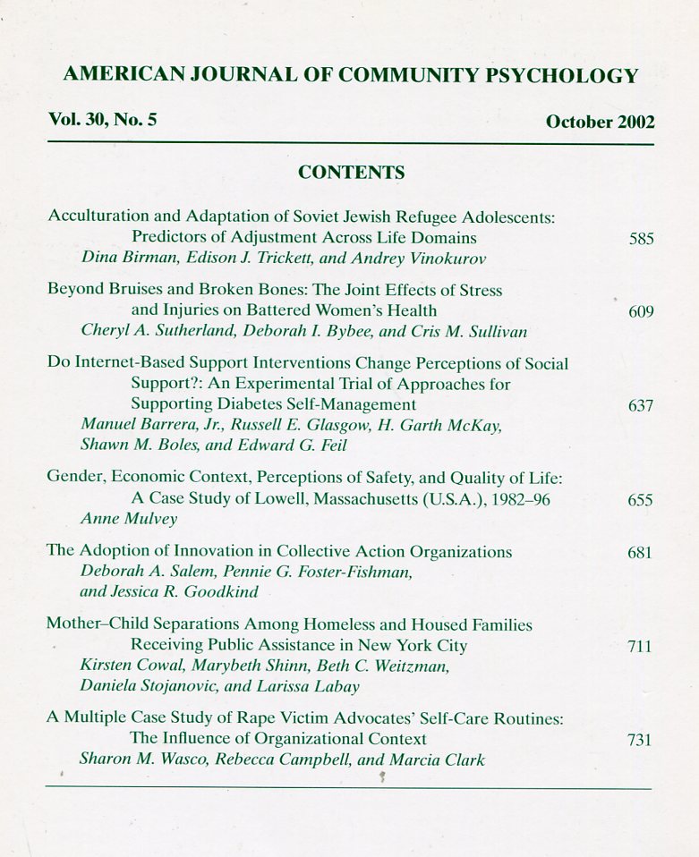 American Journal of Community Psychology : Oct 2002 : Vol …