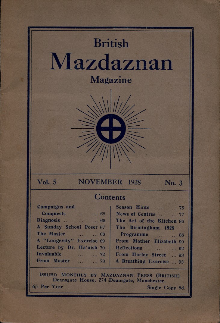 British Mazdaznan Magazine : Vol 5 November 1928 No 3