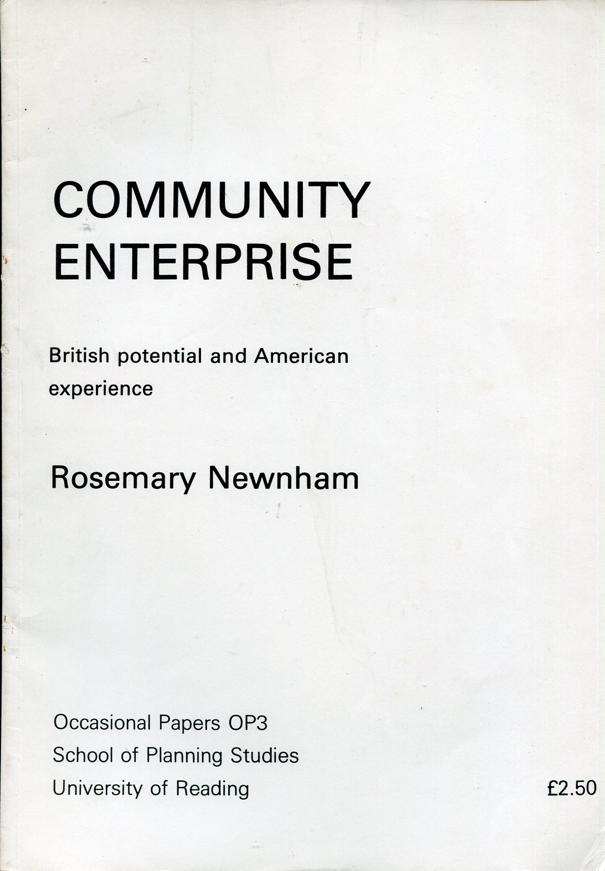 Community Enterprise : British Potential and American Experience