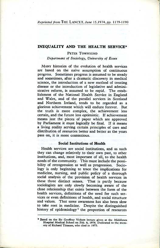 Inequality and the Health Service (reprinted from The Lancet)