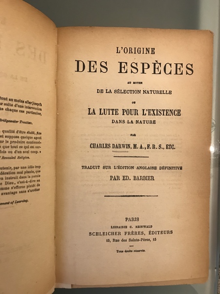 L'ORIGINE DES ESPECES au moyen de la sèlection naturelle ou …