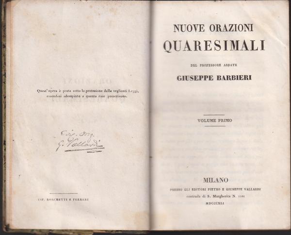 Nuove orazioni quaresimali, 2 voll. in unico libro.