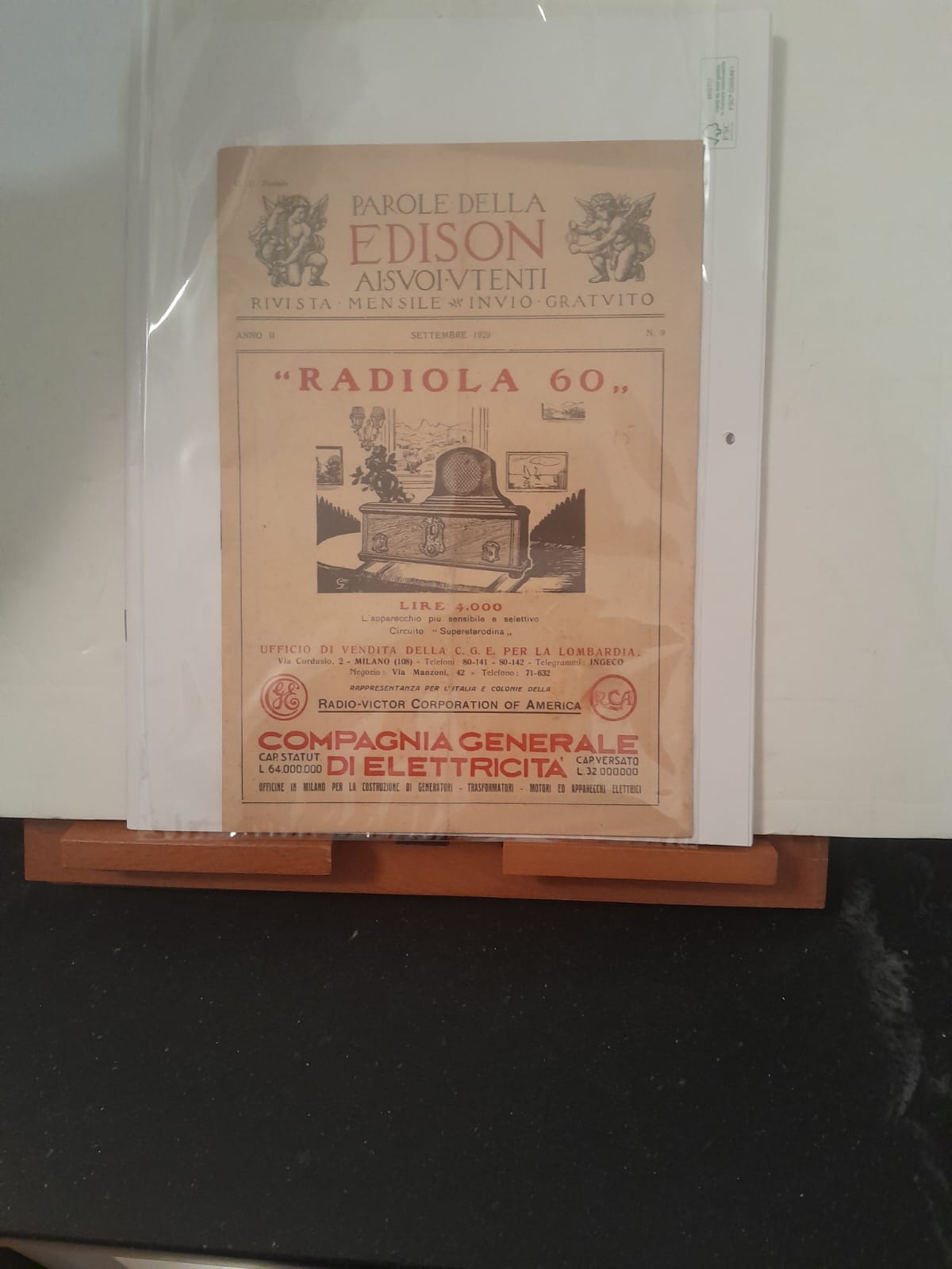 Parole della Edison ai suoi utenti anno II settembre 1929 …