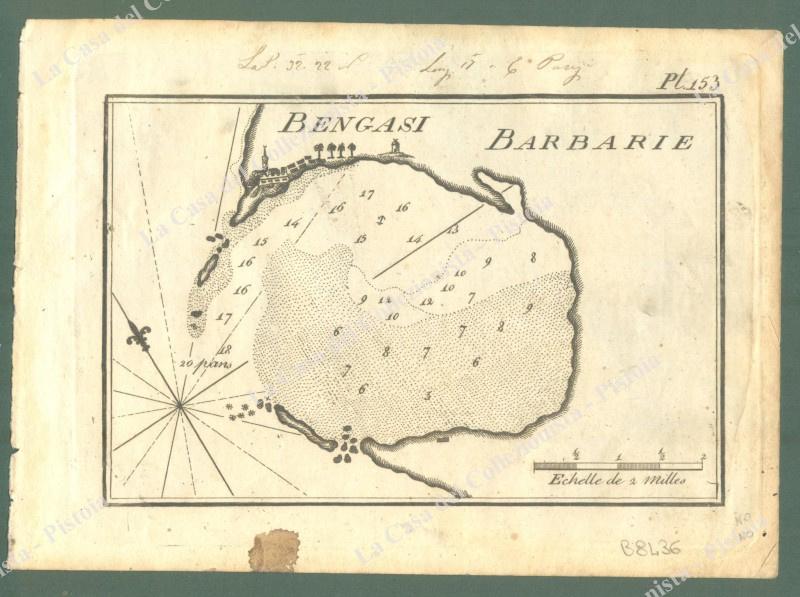 AFRICA. LIBIA. &quot;BENCASI, BARBARIE&quot;. Acquaforte. Portolano Allezard, Livorno 1817