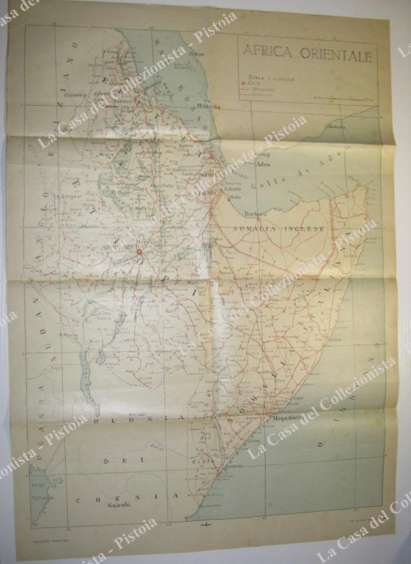 AFRICA ORIENTALE. Carta geografica pi√π volte ripiegata. Circa 1940