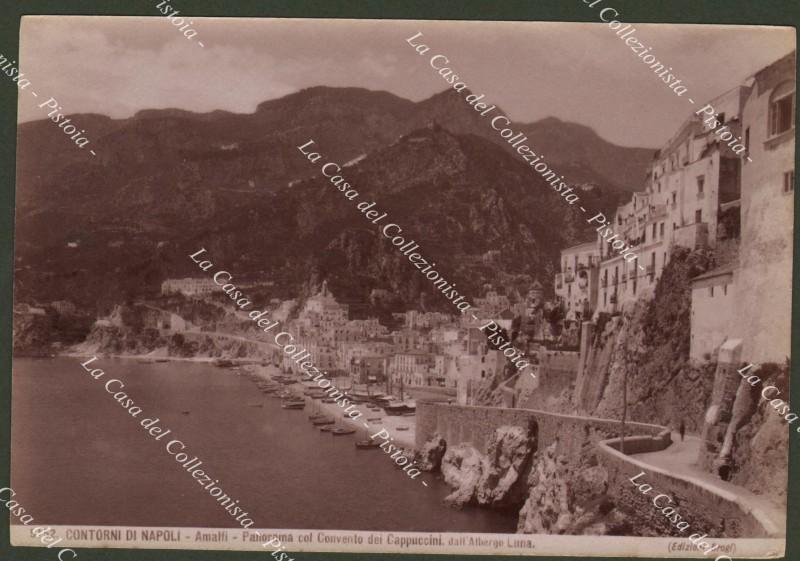 AMALFI, Salerno. Panorama col convento dei Cappuccini. Fotografia originale all&#39;albumina, …