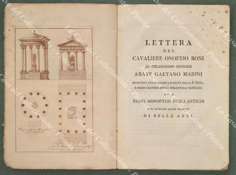 ANTICHITA&#39;. Opuscolo del 1804. LETTERA DEL CAVALIERE ONOFRIO BONI.