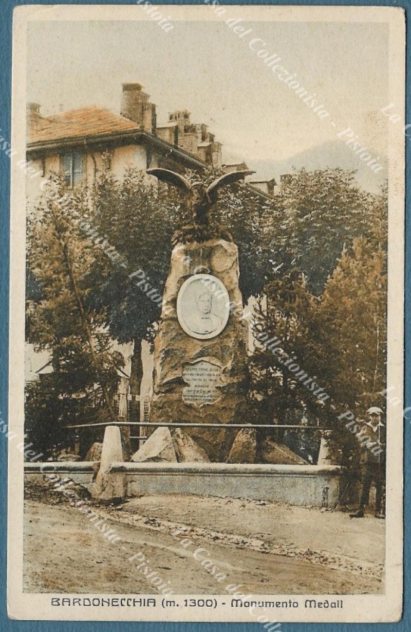 BARDONECCHIA, Torino. Monumento Medail. Cartolina d&#39;epoca circa 1920