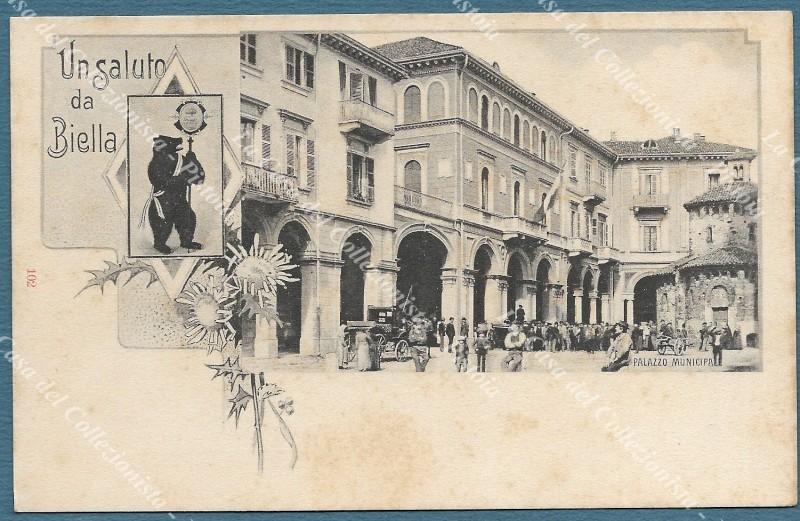 BIELLA. Un saluto da. Cartolina d&#39;epoca, non viaggiata, inizio &#39;900.