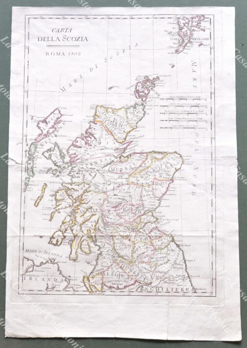 CARTA DELLA SCOZIA. Carta geografica edita a Roma nel 1802.