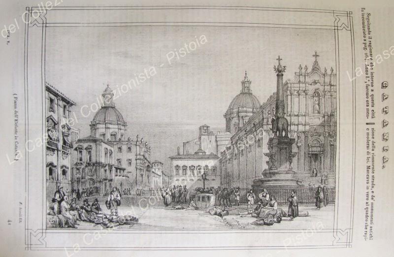 CATANIA. Veduta di piazza dell&#39;Elefante. Poliorama Pittoresco 1841. Intero fascicolo